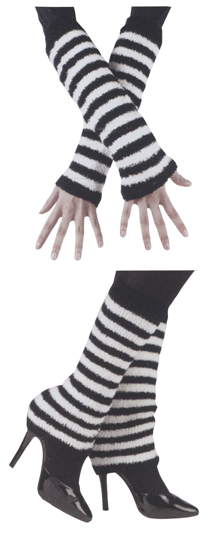 Fuzzy Arm And Leg Warmers Black White