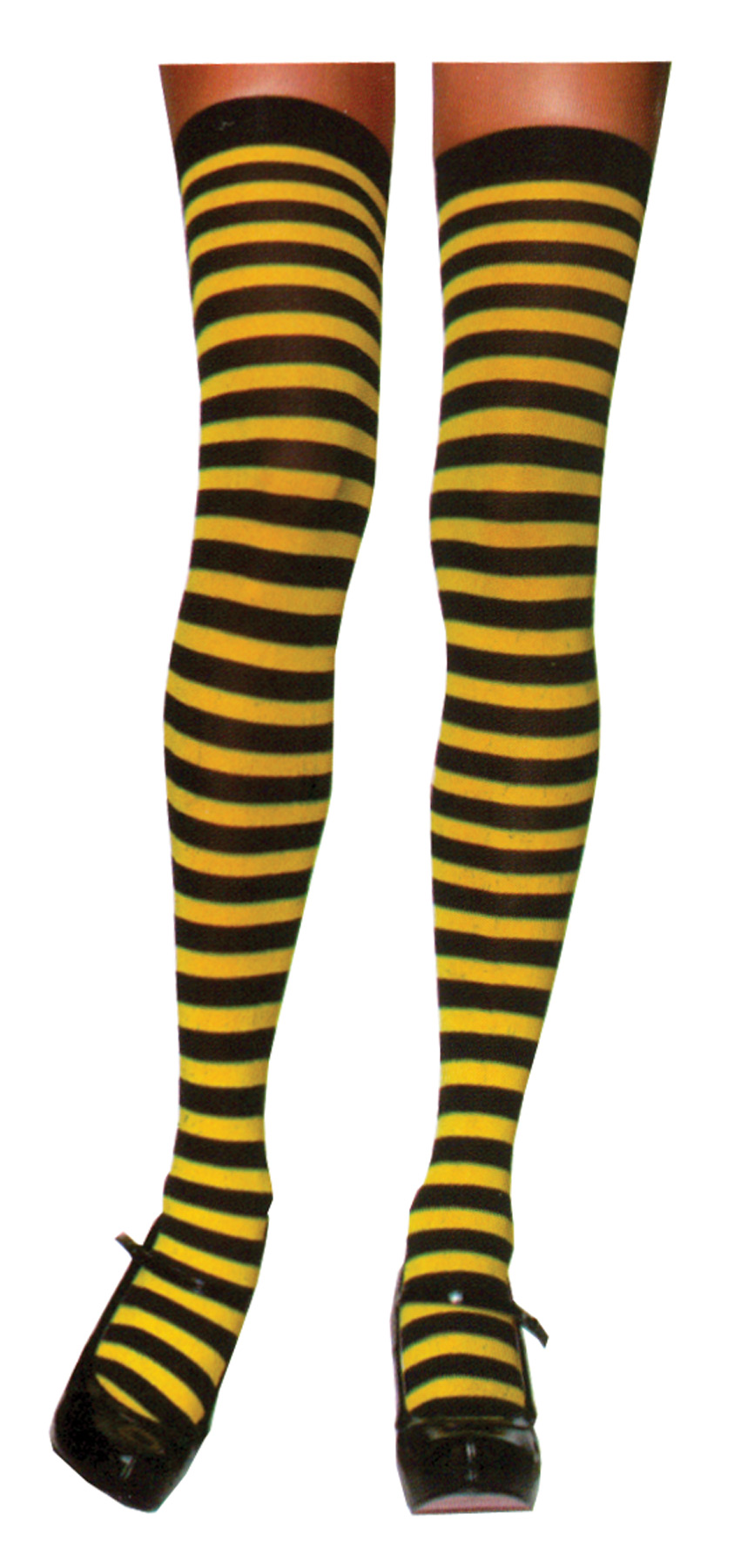 Stockings Thigh High Striped Black & Yellow