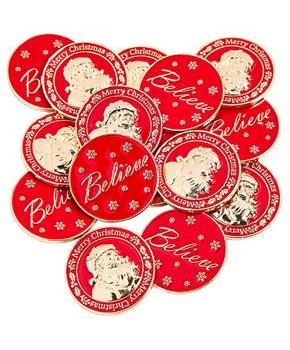 Bulk Red Santa Believe Metal Coins