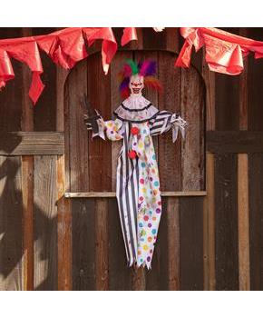 4 Ft. Hanging Animated Clown with Multicolored Hair Halloween Decoration