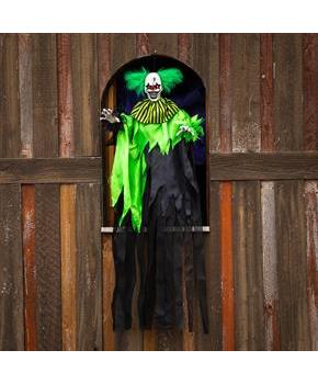 Hanging Animated Green & Black Clown Halloween Decoration 4 Ft.