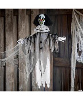 Hanging Animated Black & White Clown Halloween Decoration 35 1/2"