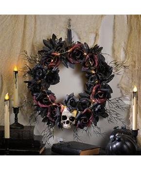 Light-Up Dead Roses & Skull Halloween Wreath Decoration, 23 1/2"