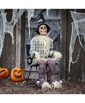 Animated Scarecrow on Rocking Chair Halloween Decoration 29 1/4" x 47 1/4"