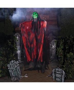 6 Ft. Standing Animated Black & Red Skeleton Reaper Halloween Decoration