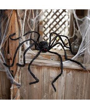 Large Poseable Hairy Black Spider Halloween Decoration 98 1/2"