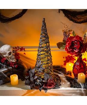 Black Rattan Wicker Witch's Hat Halloween Decoration 9" x 17 3/4"