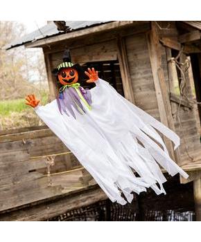 Animated Smiling Pumpkin Scarecrow Hanging Halloween Decoration 47 1/4"