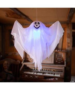 Light-Up Smiling Ghost Halloween Hanging Decoration, 19 3/4 x 20 3/4"