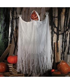 5 Ft. 6\ Hanging Animated White Robe Pumpkin Man Halloween Decoration