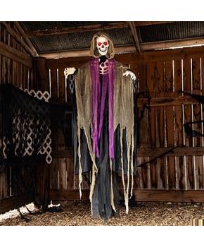 Light-Up Skeletal Reaper in Gray Robes Halloween Hanging Decoration 6 Ft.