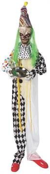 5 Ft. 6\ Hanging Animated Multicolored Clown with Green Hair Halloween Decoration