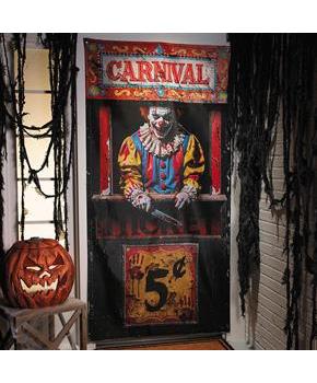 6 Ft. 6 3/4" Carnival Booth with Bloody Clown Door Curtain Halloween Decoration