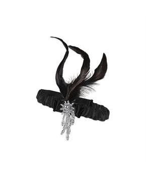 Adults Black Flapper Headband with Feathers Costume Accessory