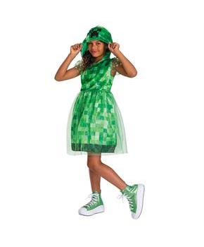 Kids Minecraft Creeper Hooded Dress Costume