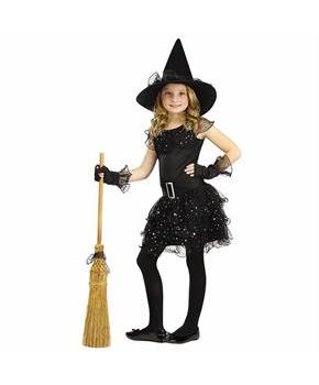 Girls Black & Silver Glitter Witch Costume