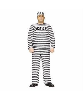 Adults Black & White Polyester Jailbird Costume
