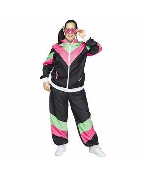 Womens Multicolor 80s Track Suit Costume