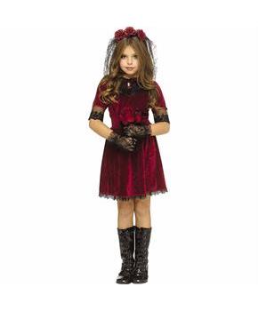 Girls Red & Black Dress Gothic Bride Costume