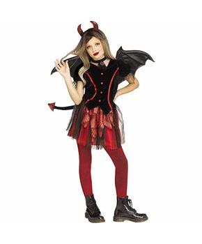 Girls Black & Red Dress Devil Costume with Wings - Large 12-14