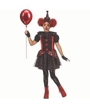 Girls Black & Red Chrome Polyester Clown Costume