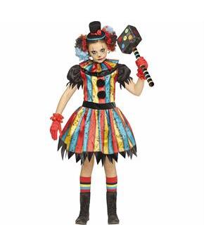 Girls Multicolor Polyester Carny Clown Costume