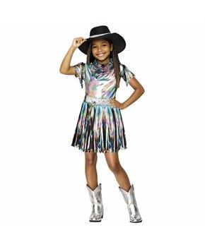 Kids Full Disco Cowgirl Dress with Fringe Costume