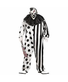 Adults Black & White Killer Clown Costume with Mask - One Size