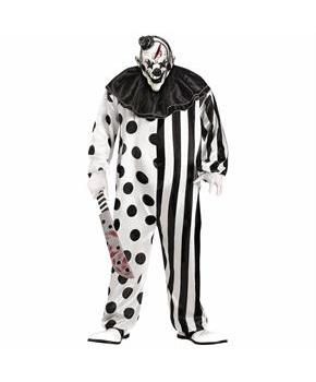 Adults Black & White Killer Clown Costume with Mask - Plus Size