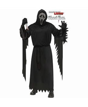 Adults Ghost Face Black Robe with Gun Powder Gray Mask Costume