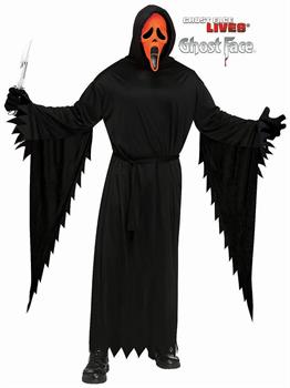 Kids Ghost Face Black Robe with Orange Fluorescent Mask Costume - Medium 8-10