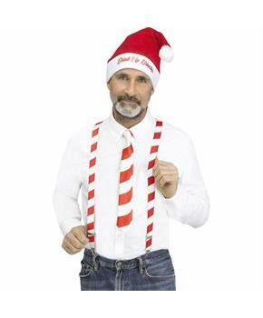 Adults Red & White Candy Cane Stripe Holly Day Christmas Suspenders Kit
