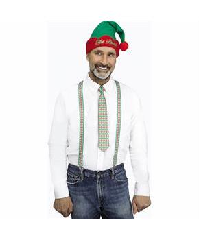 Adults Red, White & Green Stripe Holly Day Christmas Suspenders Kit