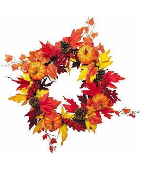 18\ Fall Leaves & Pumpkins Harvest Wreath