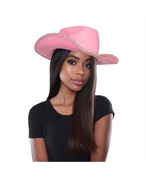 Adults Pink Sequin Polyester Cowboy Hat Costume Accessory
