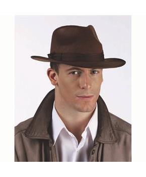 Adults Brown Polyester Fedora Hat with Brown Ribbon Costume Accessory