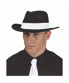 Adults Black Polyester Fedora Hat with White Ribbon Costume Accessory