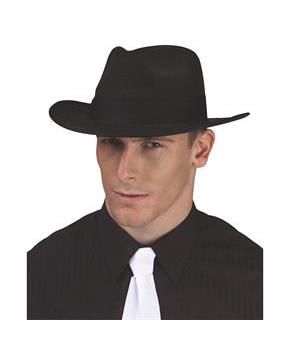 Adults Black Polyester Fedora Hat with Black Ribbon Costume Accessory