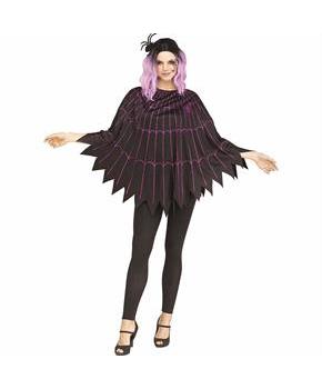 Adults Spiderweb Purple Glitter & Black Polyester Poncho Costume
