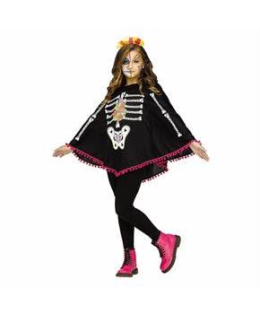 Kids Day of the Dead Skeleton Poncho Costume Accessory