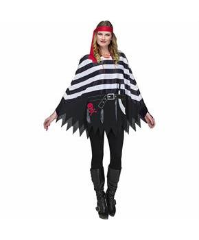 Adults Pirate Black, White & Red Polyester Poncho-One Size Costume