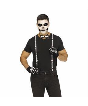 Adults Black & White Spooky Skeleton Halloween Suspenders Kit