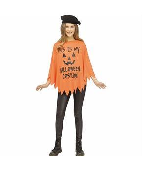Kids Black & Orange Pumpkin Poncho Costume