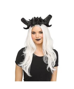 Black Horn & Flowers Headpiece - Adult