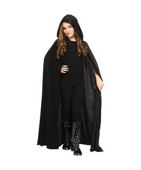 Kid's Black Hooded Velour Cape Costume Accessory