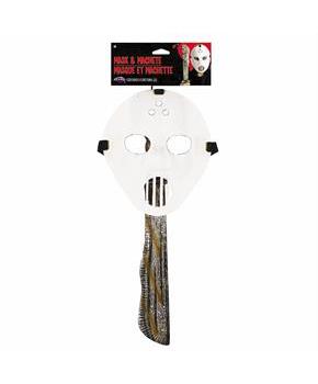 Adults White Hockey Mask & Machete Set Costume