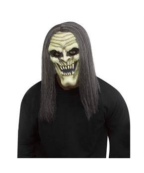 Adults Green Demon Vampire Full Mask with Gray Hair - One Size