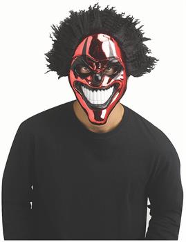 Adults Red Chrome Evil Clown Full Mask with Black Hair - One Size