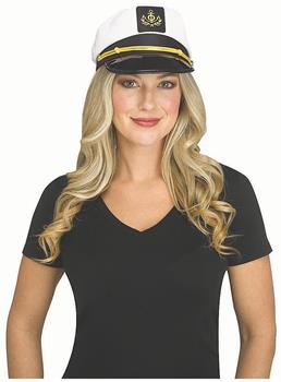 Adults White, Black & Gold Polyester Skipper Hat Costume Accessory