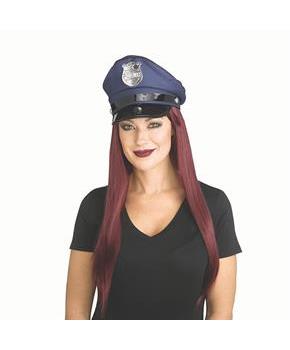 Adults Blue, Black & Silver Polyester Police Hat Costume Accessory